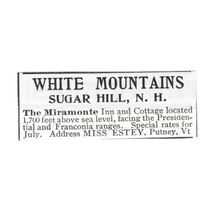 The Miramonte Inn And Cottage Ms Estey Sugar Hill NH 1903 Magazine Ad SAG6-S26