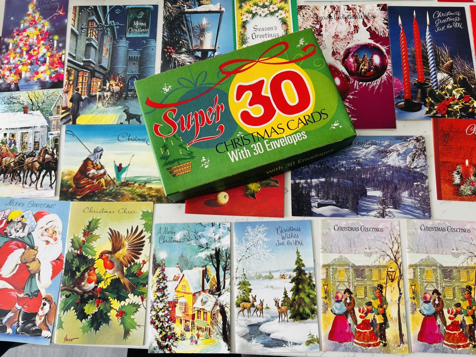 Gorgeous boxed set of 27 genuine VINTAGE RETRO 1970’s CHRISTMAS CARDS - AMAZING