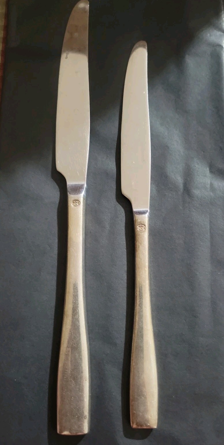 Vintage Sambonet Modernist Table Knives 2 Sized Gold Hue SBT Handle Italian