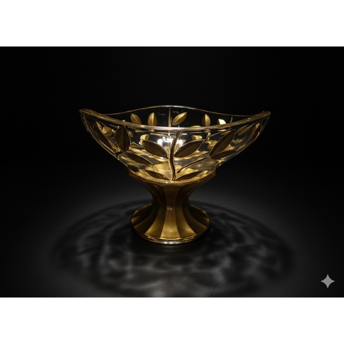 Vintage Venezia Italian Gilded Gold Leaf Crystal Compote Pedestal Bowl Rare