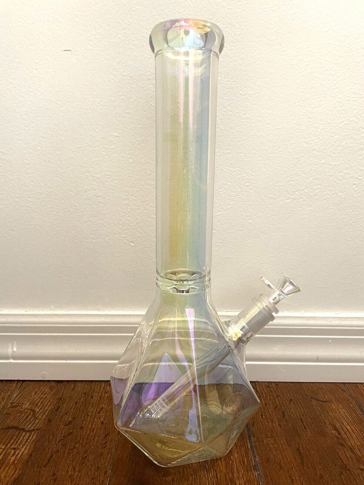 14” Iridescent Glass Water Hookah Geometric Diamond 14mm