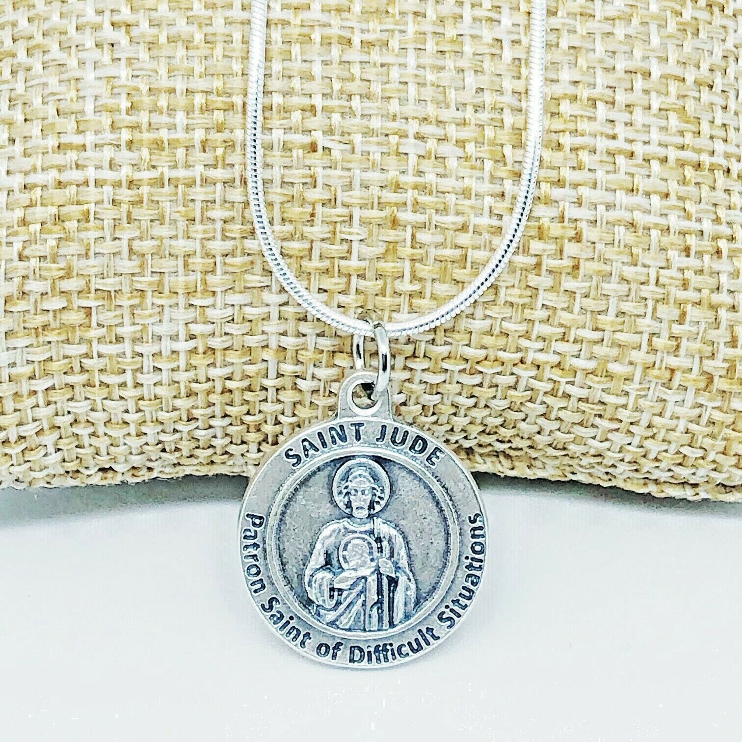 Dainty Sterling Silver Italy/St Jude Medal Necklace 1