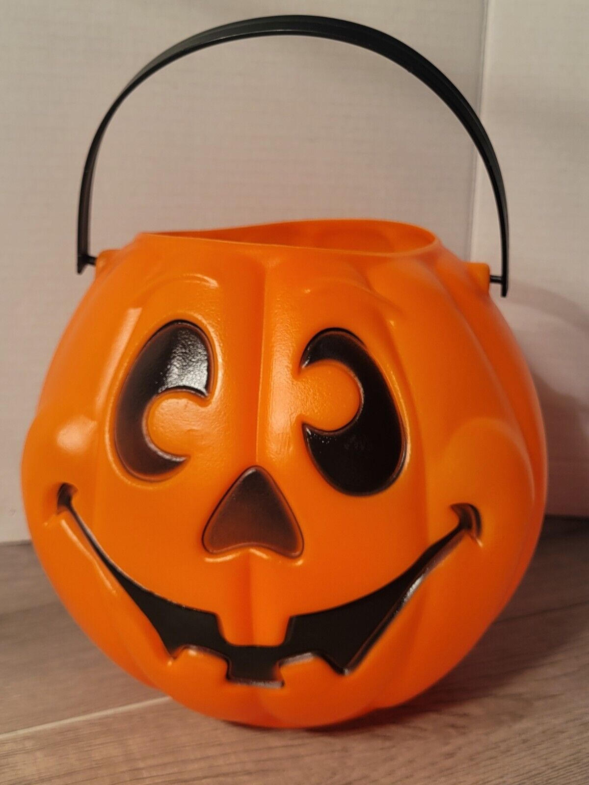 Vintage Halloween Blow Mold Jack O Lantern Pumpkin Plastic 1997 Pale Bucket