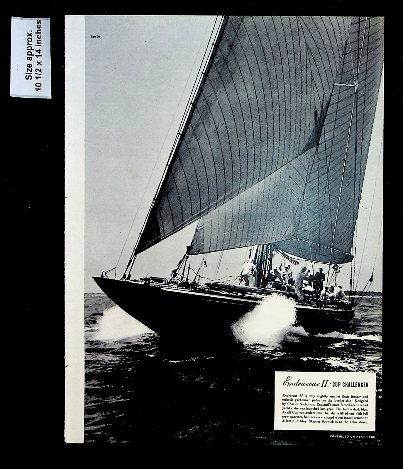 1937 Endeavour II Cup Challenger Sailboat Yacht Ship Photo Vintage Print 32422