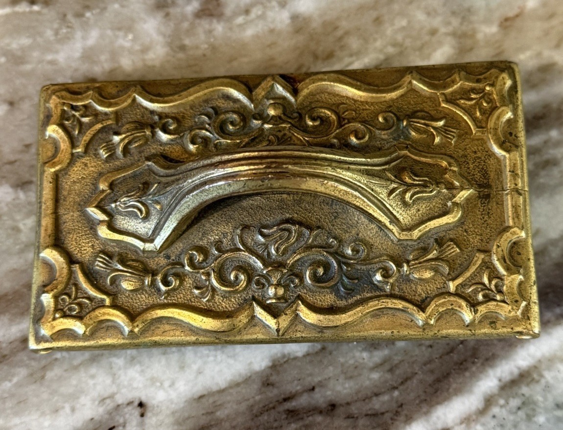 Antique Brass Rocker Ink Blotter Ornate Victorian Era Art Nouveau Desk Accessory