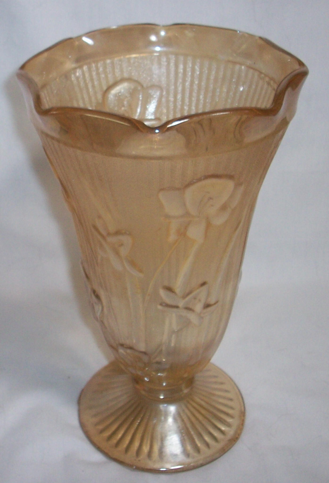 Jeannette Glass Marigold IRIS & HERRINGBONE: Large Vase: EXC: NR