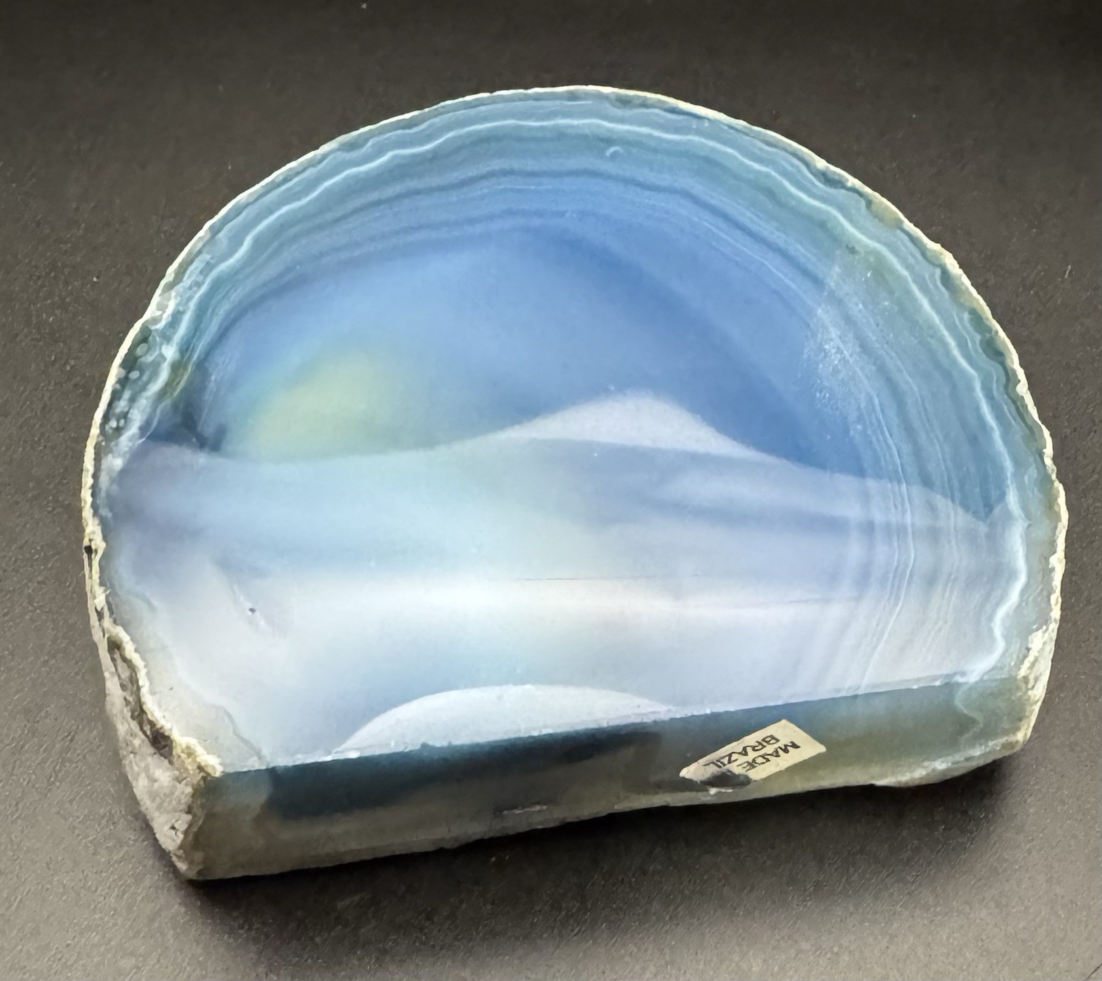 Vintage Brazilian Blue Agate Geode Slice Polished Mineral Specimen Made Brazil
