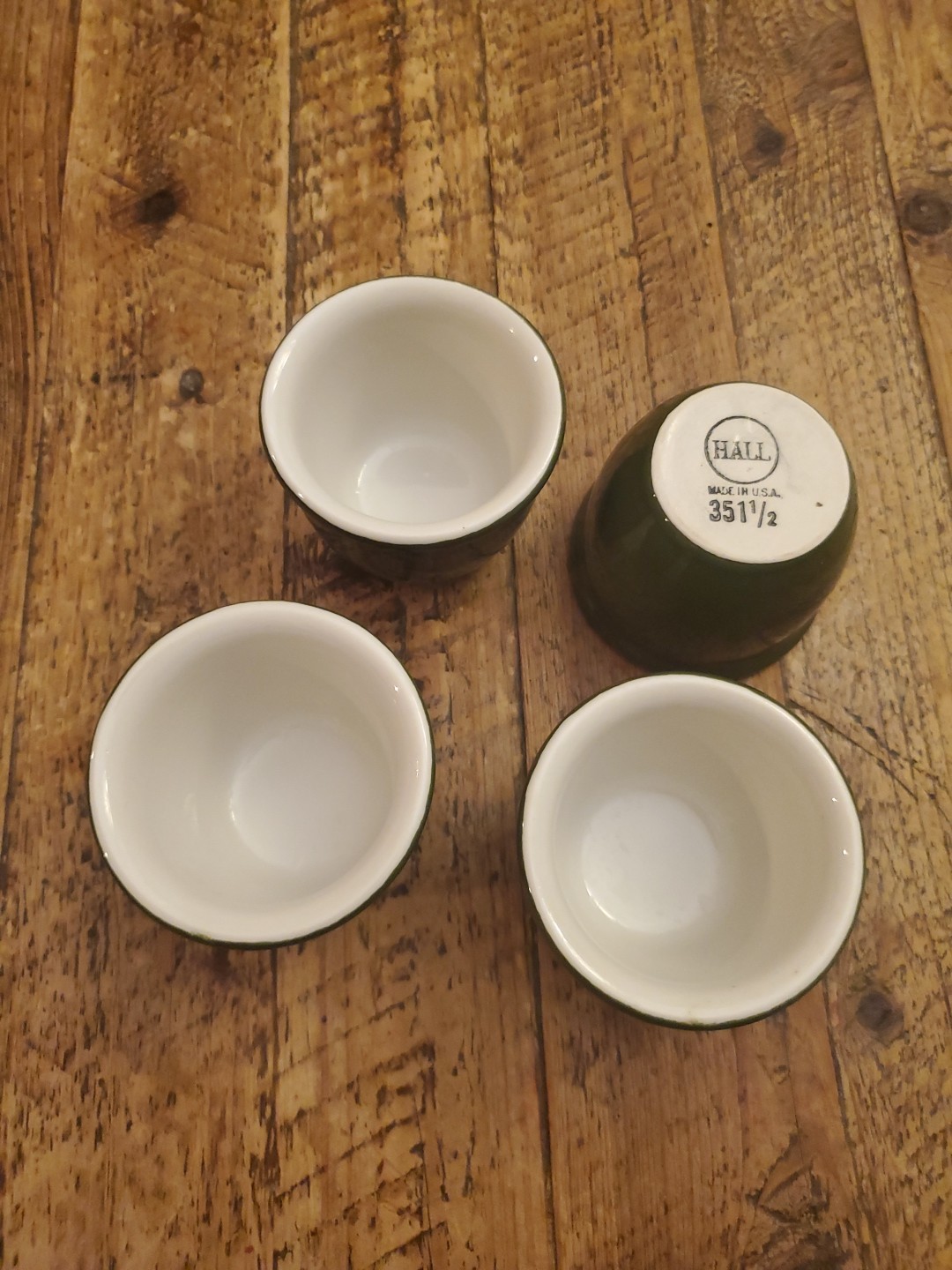 4 Pc Vintage Hall Pottery USA Green Custard Baking Ramekin Cooking Cups 351 ½