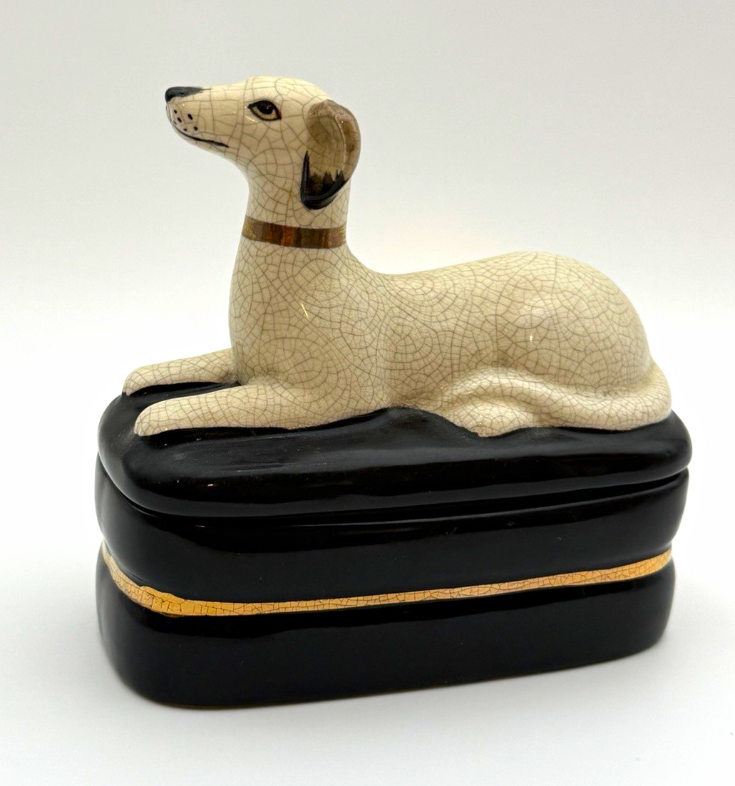Takahashi San Francisco Made in Japan Black Dog Figurine Trinket Box w/ Gold