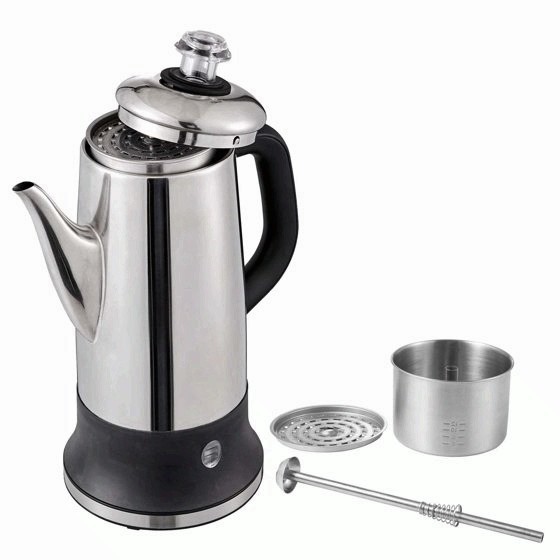 KFFKFF 12-Cup Electric Coffee Percolator Pot 1.8L Stainless Steel Maker 1000W