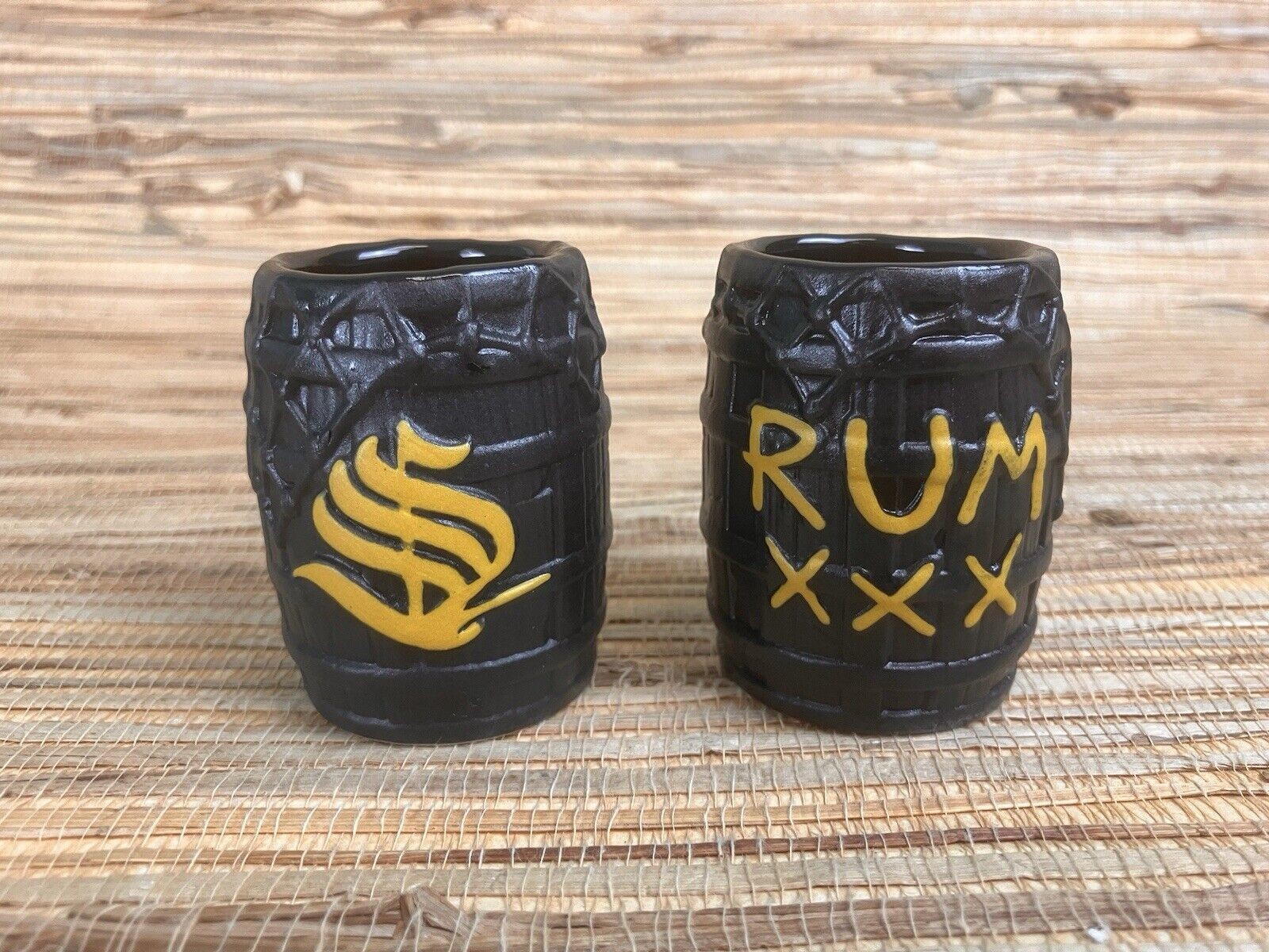 Strong Water Anaheim Tiki Mug Mini Barrel Shot Set Of 2 Ceramic 2 Oz NIB