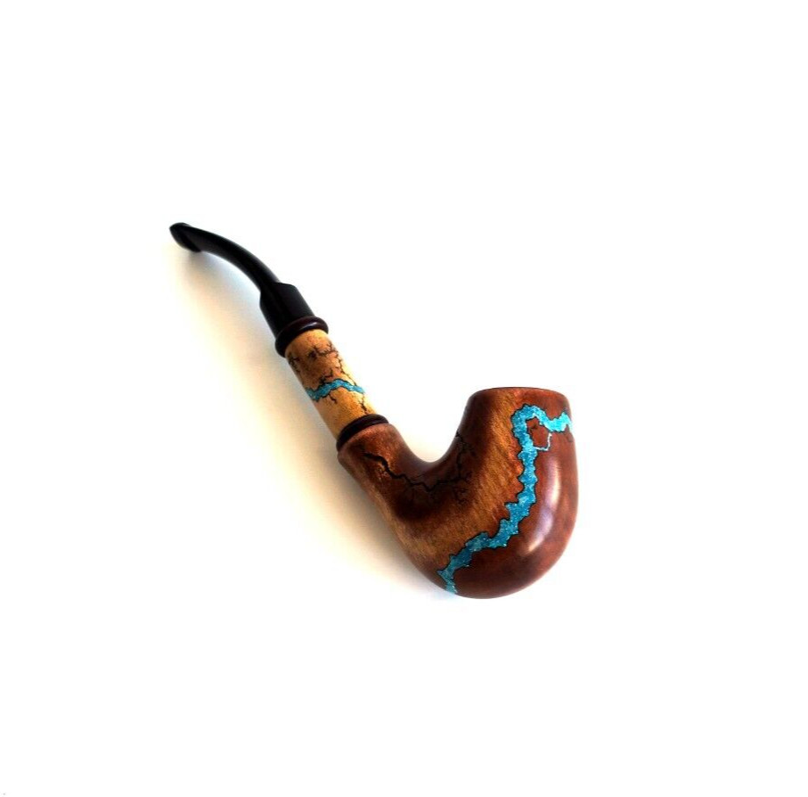 Handcrafted wooden tobacco pipe with Turquoise inlay,  7\