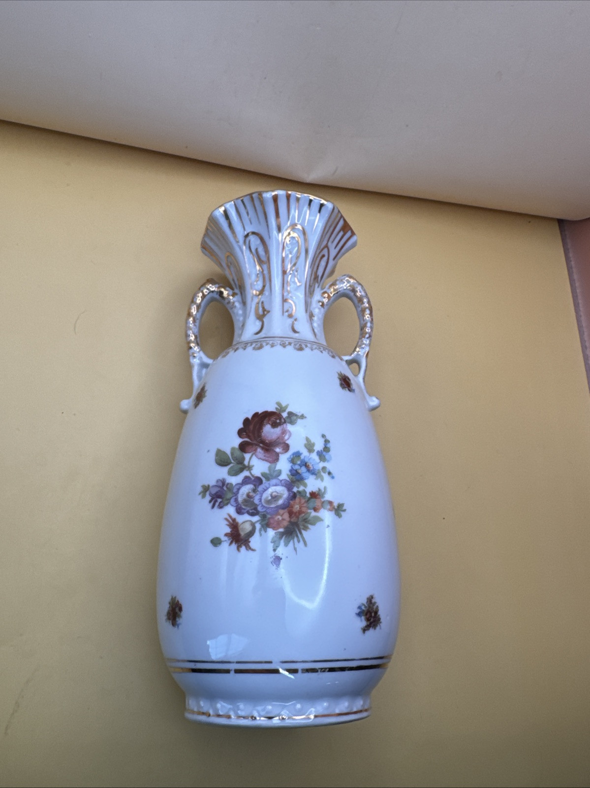 Thuringia porcelain 8 1/8th Tall vase Heavy Gauge Porcelain.