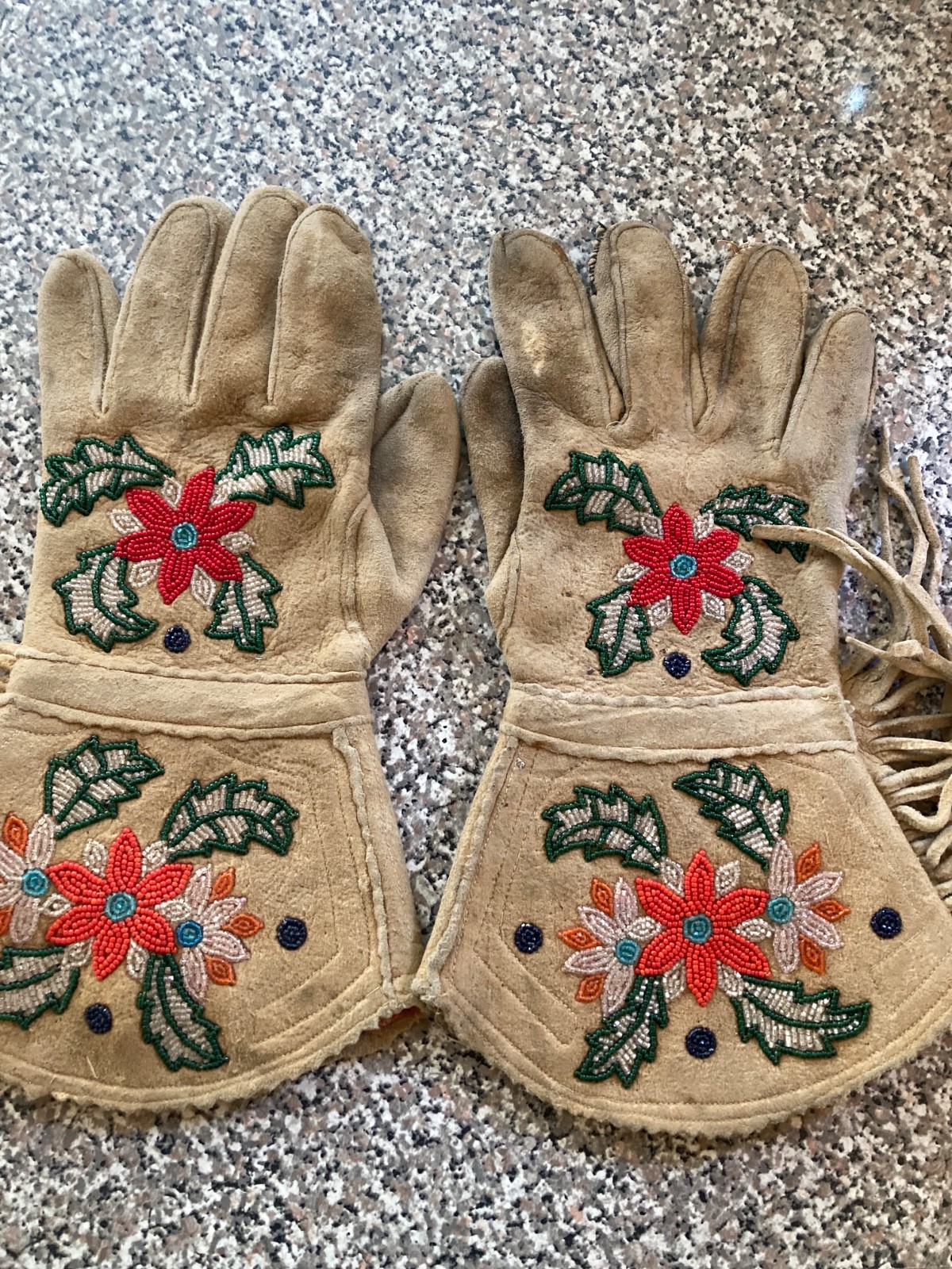 Antique Beaded Rawhide Gauntlets