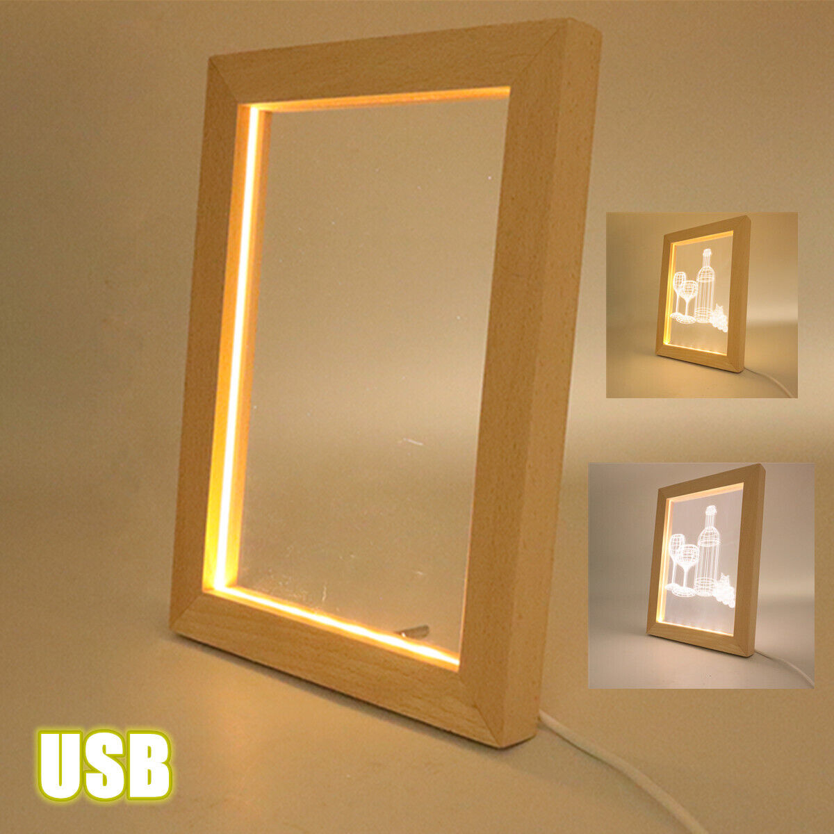 US Stock DIY Wood Photo Frame 3D LED Photo Frame kit with Blank Acrylic Board
