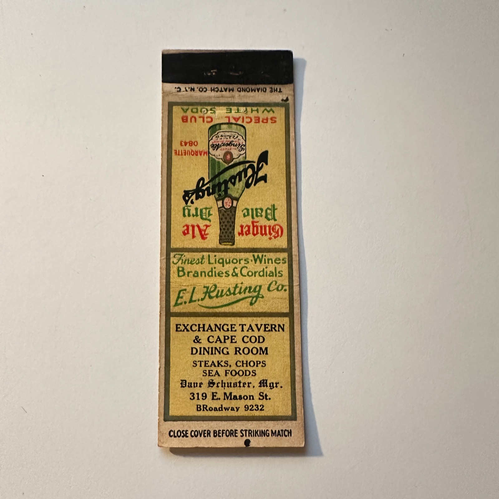 EL Rusting Co Exchange Tavern & Cape Cod Dining Vintage Matchbook Cover 5MB126-2