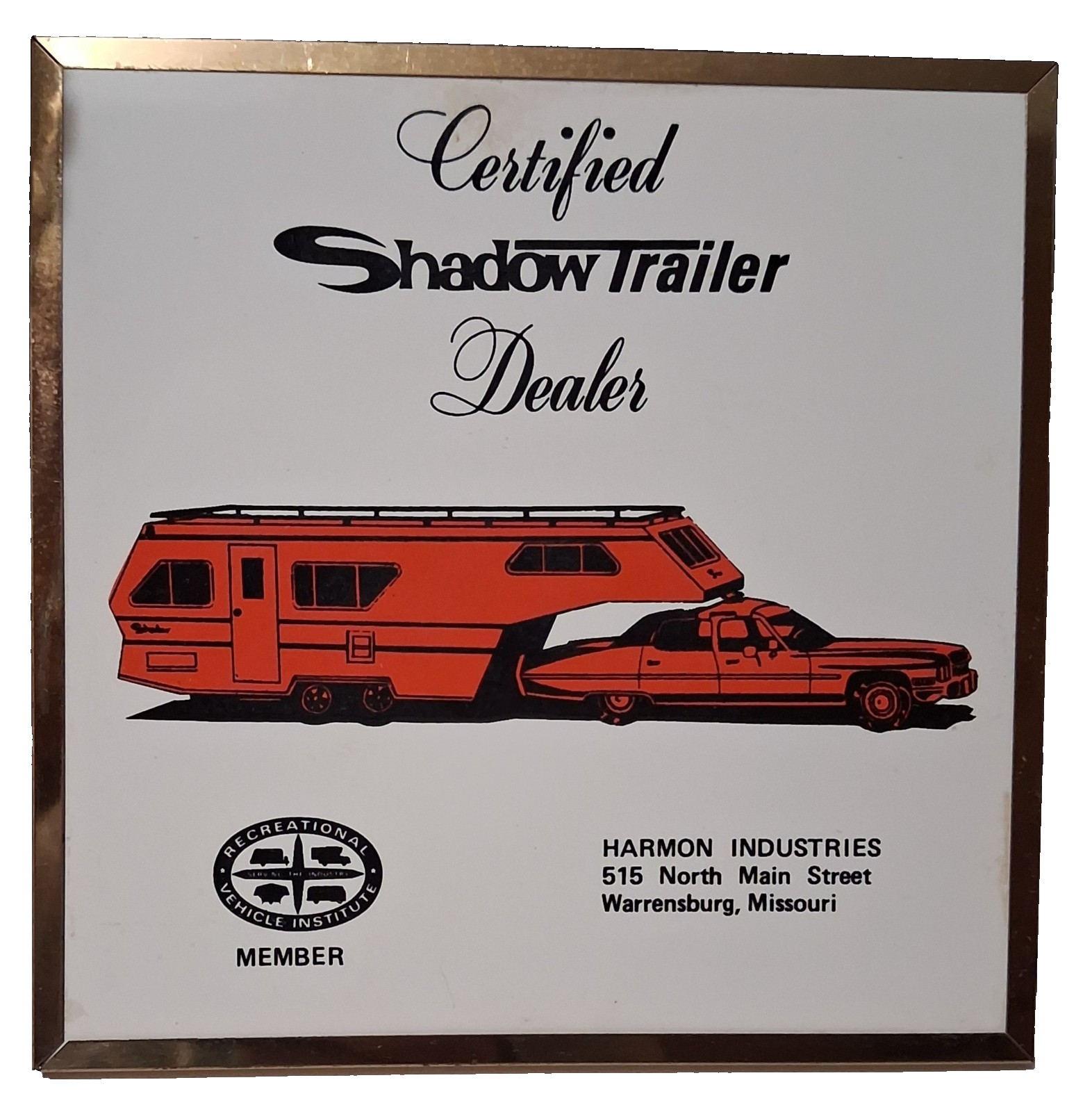Vintage Harmon Shadow Dealer Plaque