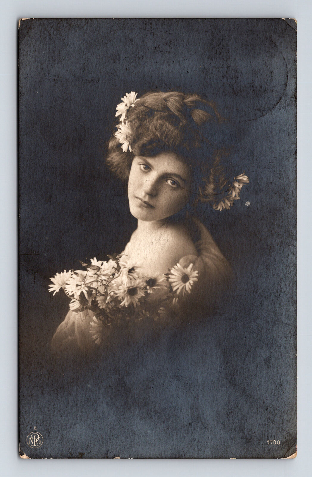 RPPC Beautiful Woman Lady Flowers Mary Schmitz Troisverges Luxembourg Postcard