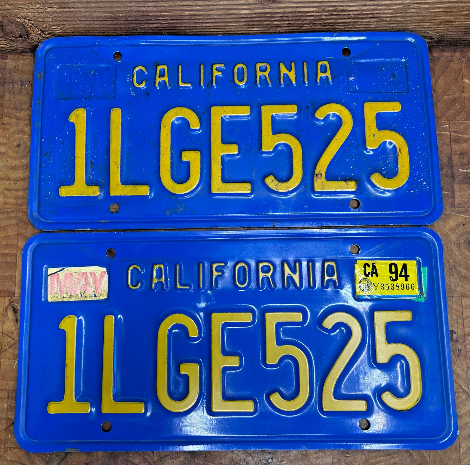 Vintage Set Blue California License Plate Set Late 1980s Early 90's Tab 1LGE525