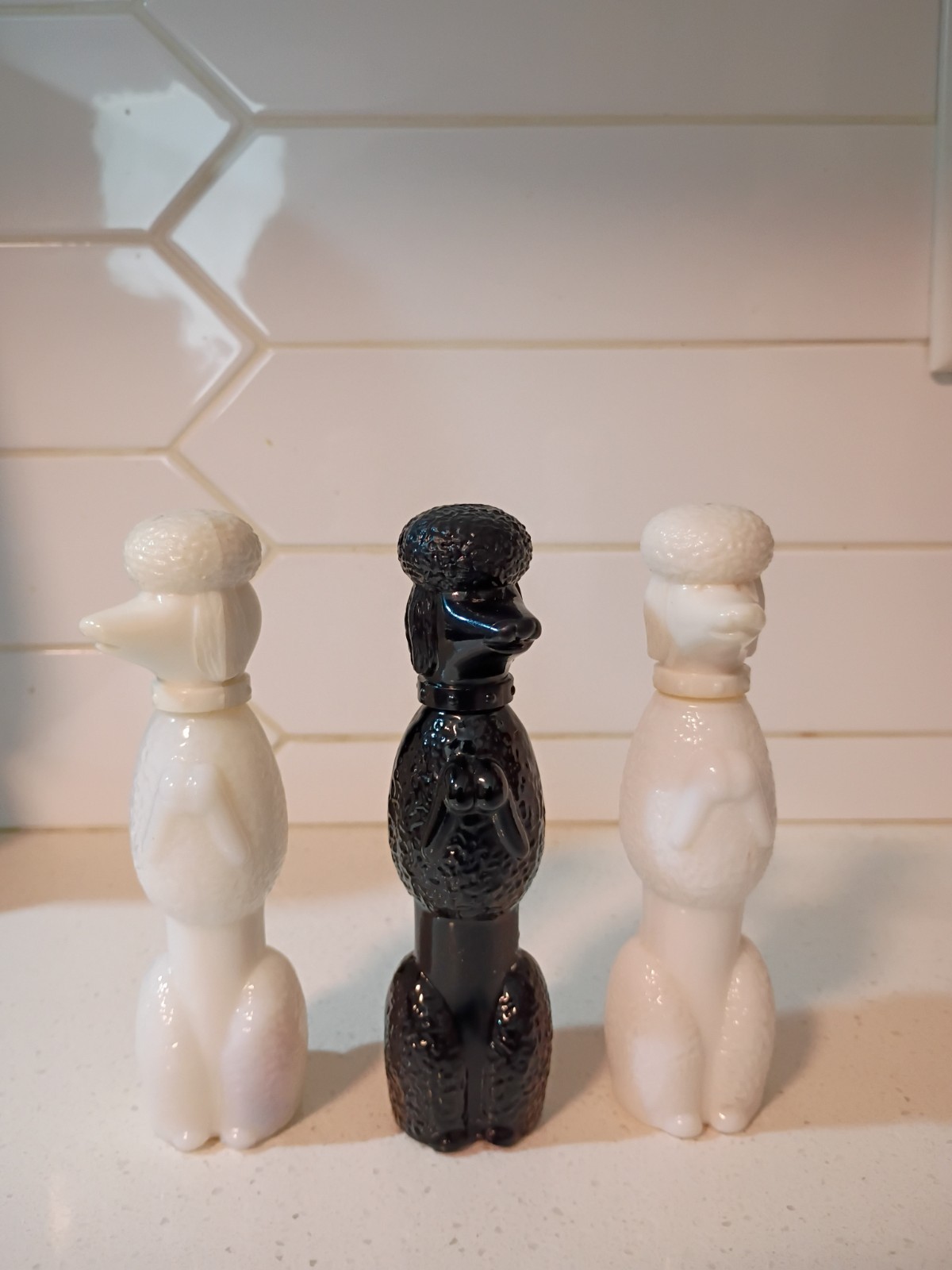 Vintage Avon Bon Bon Black & White Poodle Perfume Bottles lot Of 3