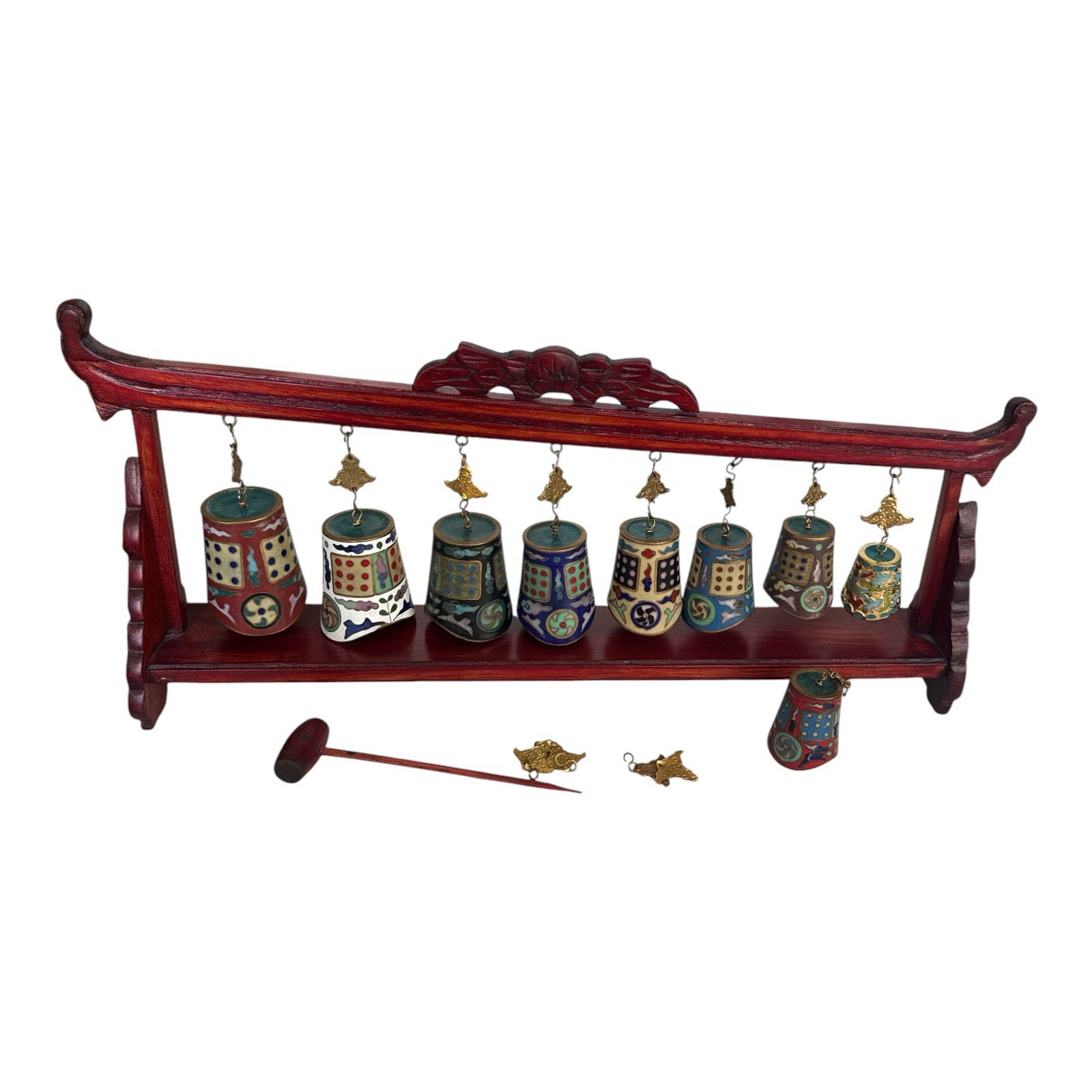 Mid-Century Chinese Cloisonné Brass Bells, Meditation Chimes, Feng Shui Decor Mid-Century Chinese Cloisonné Brass Bells, Meditation Chimes, Feng Shui Decor