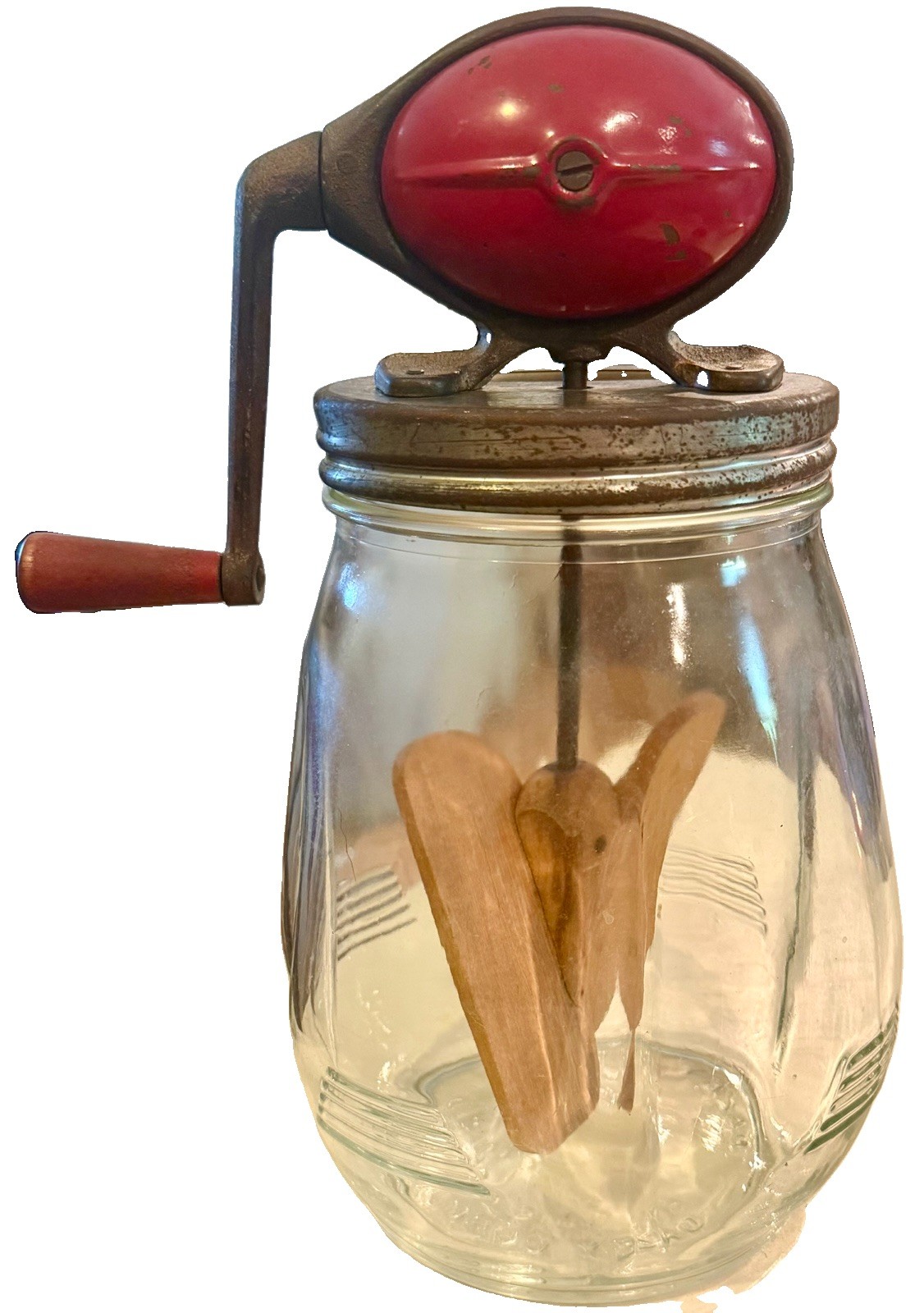 Antique Dazey No 4 Butter Churn Red Football Top Glass Churn W/lid