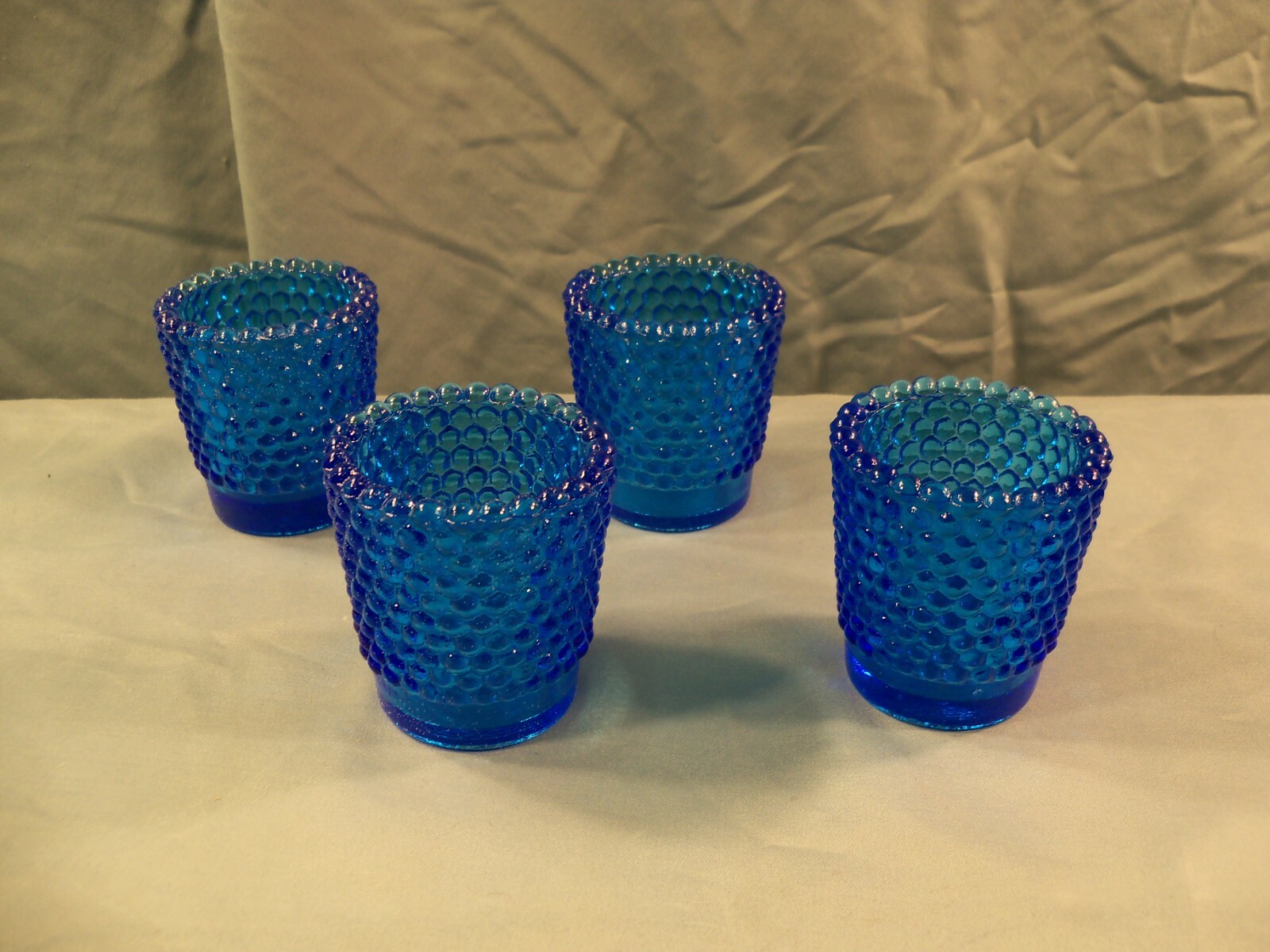 Full Case of 72 Blue Glass Hobnail Votive Candle Holders