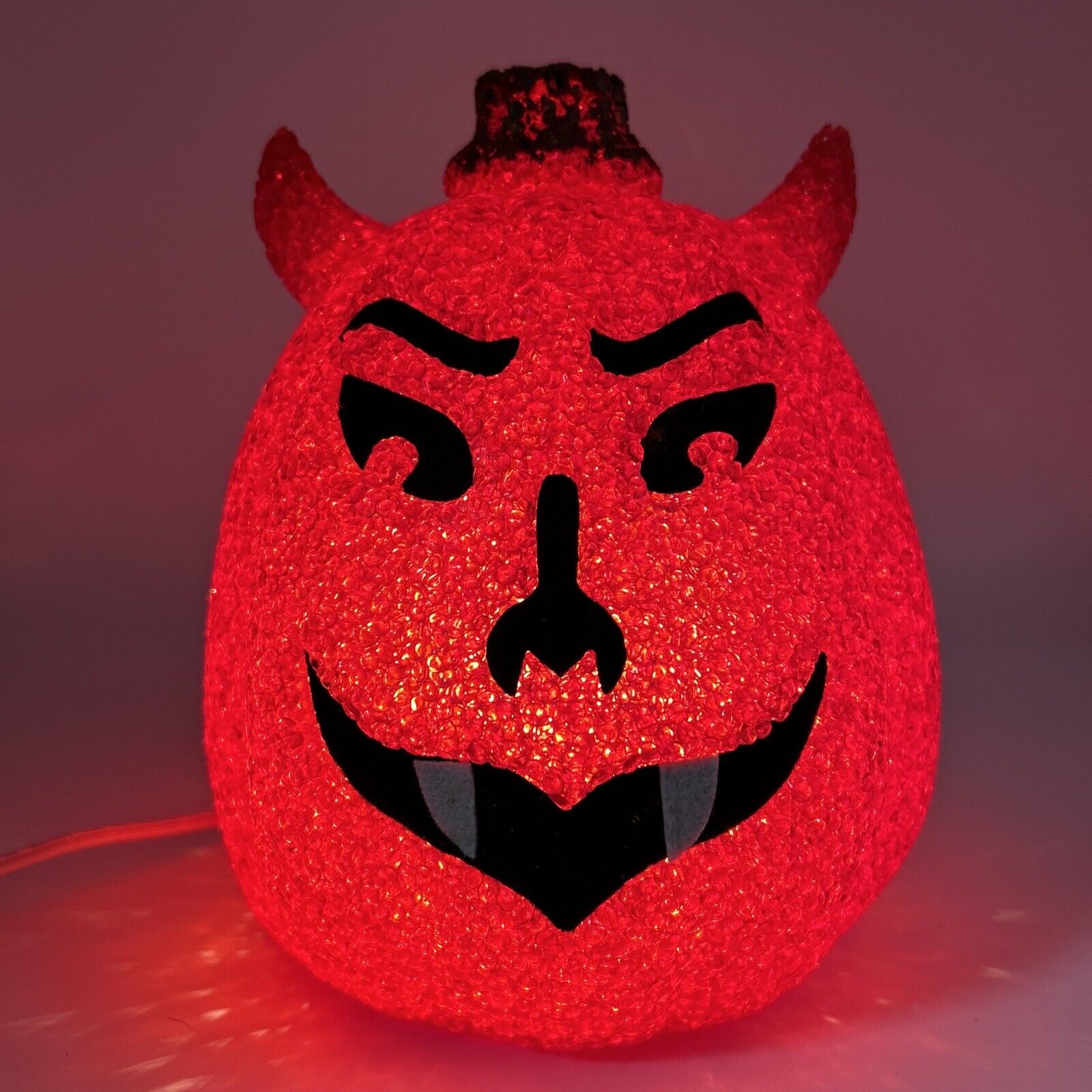 Rare Vtg 8.5” Red Demon Devil Pumpkin Halloween Light Plastic Popcorn Lamp