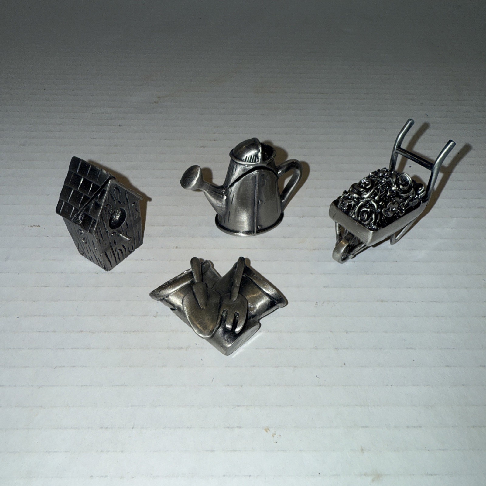 Vintage Pewter Gardening Themed Figurines.  Heavy Pewter.  Set Of 4