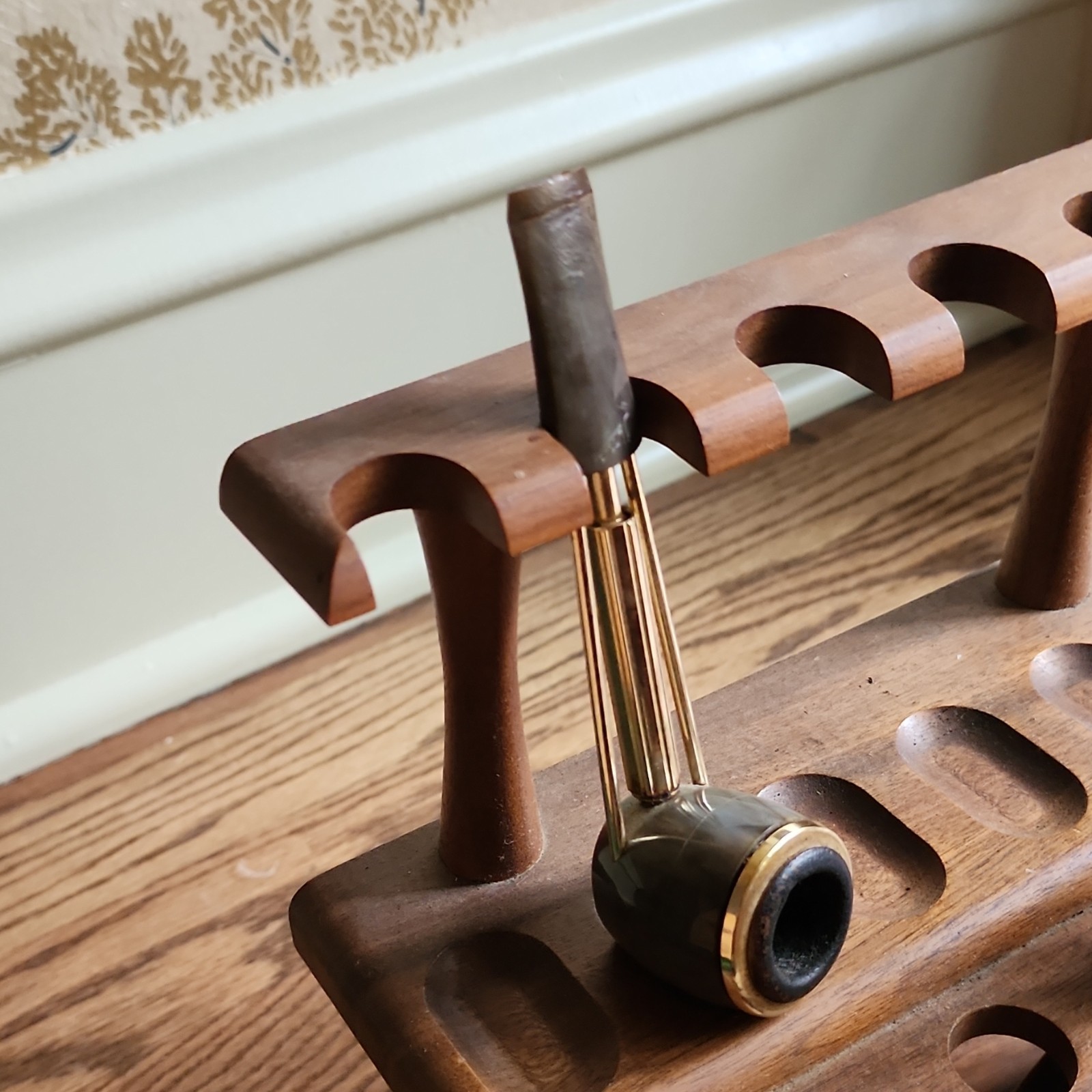 Vintage French Patented Tobacco Pipe Unusual Gold Tone Metal Frame Estate