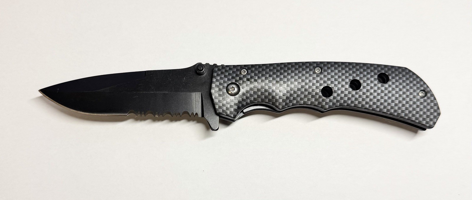 8” Black Carbon Fiber Handle Folding Knife with Assisted Open Blade & Clip