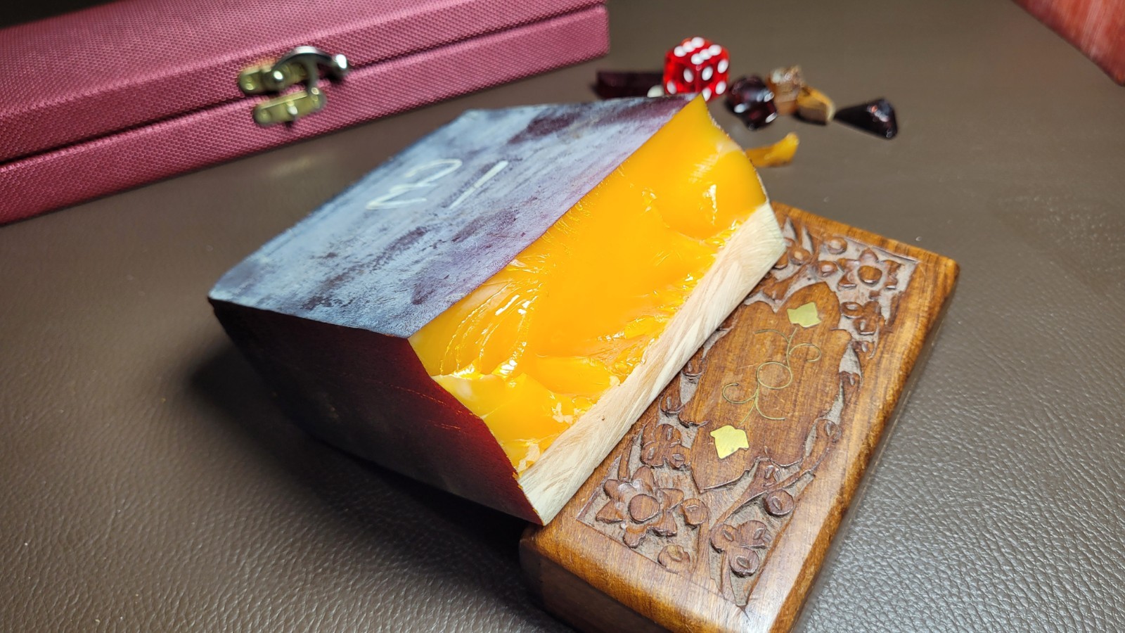 Original Amber Bakelite Block faturan for making prayer beads, Phenolic Resin