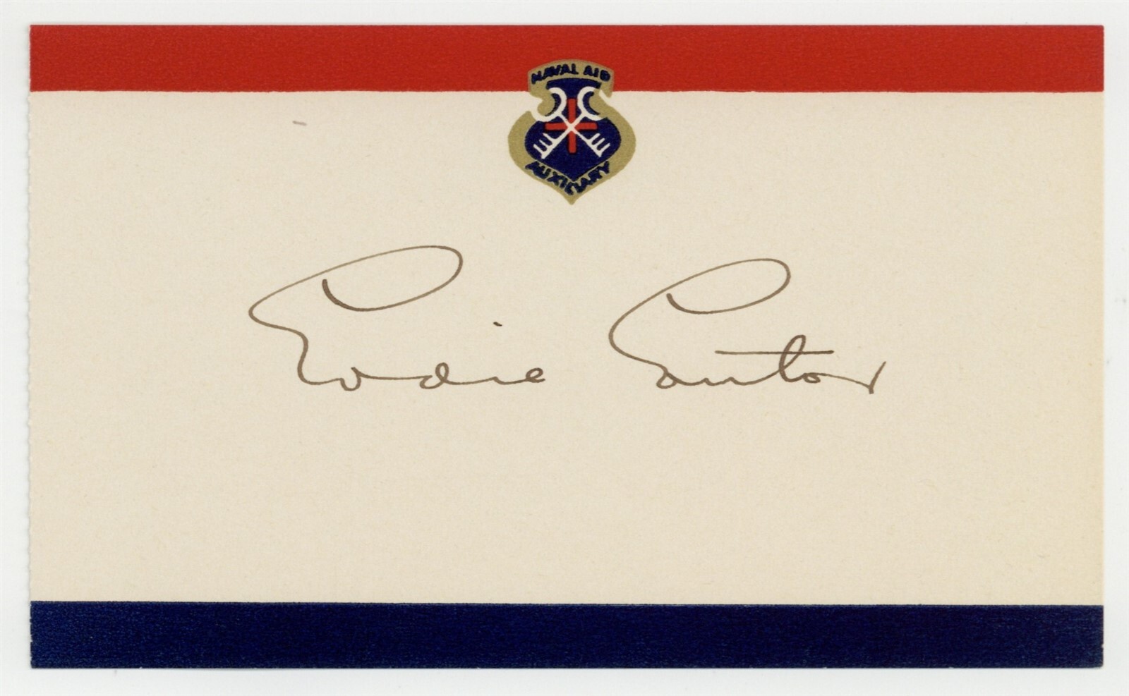 Eddie Cantor Hand Signed 1940 Naval Aid Auxiliary Card Comedian USN US Navy 