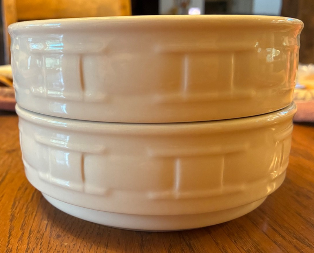 Longaberger Pottery Stackable Bowls Ivory Set of 2 Made in USA Longaberger Pottery Stackable Bowls Ivory Set of 2 Made in USA