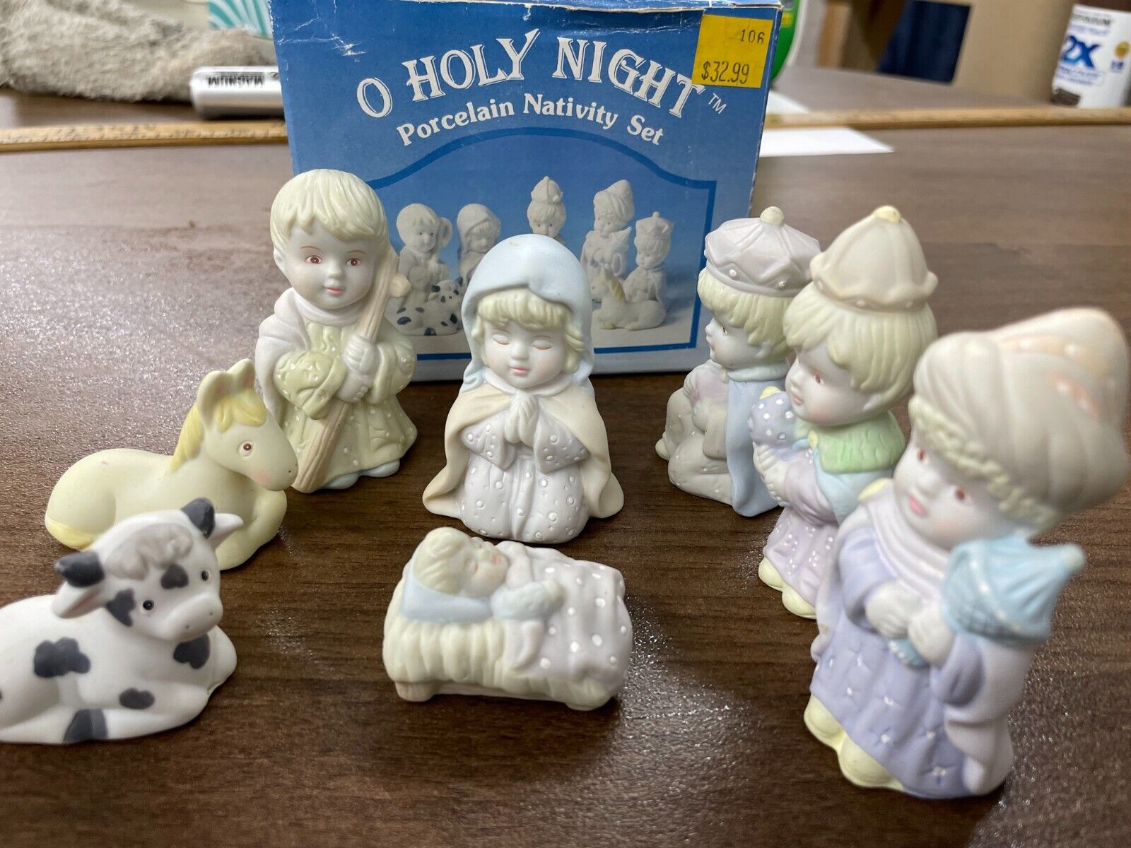 Nativity Set Russ Berrie O Holy Night 8 Piece Porcelain Vintage w/Box