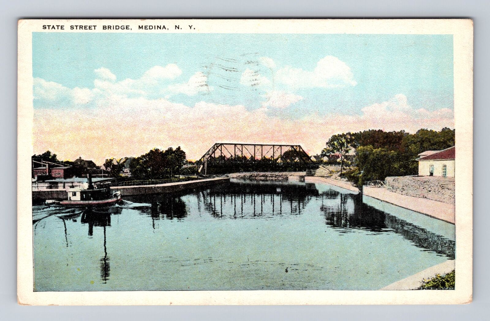 Medina NY-New York, State Street Bridge, Antique, Vintage c1944 Postcard