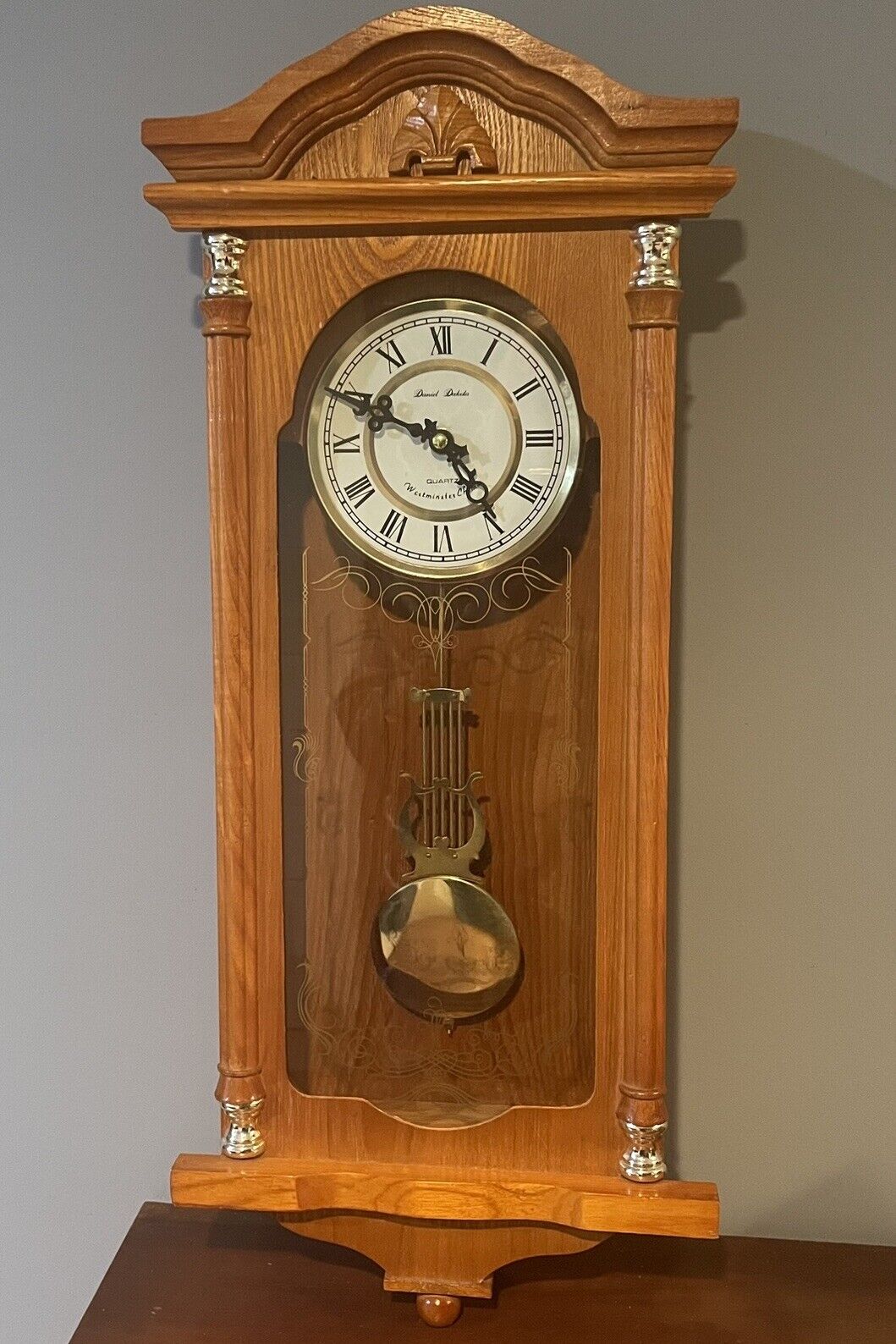 Daniel Dakota Westminster Chime Quartz Wall Clock Oak 27” Pendulum