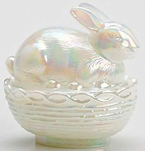 Glass Easter Bunny Rabbit on Covered Dish Mosser Glass (Milk Carnival)