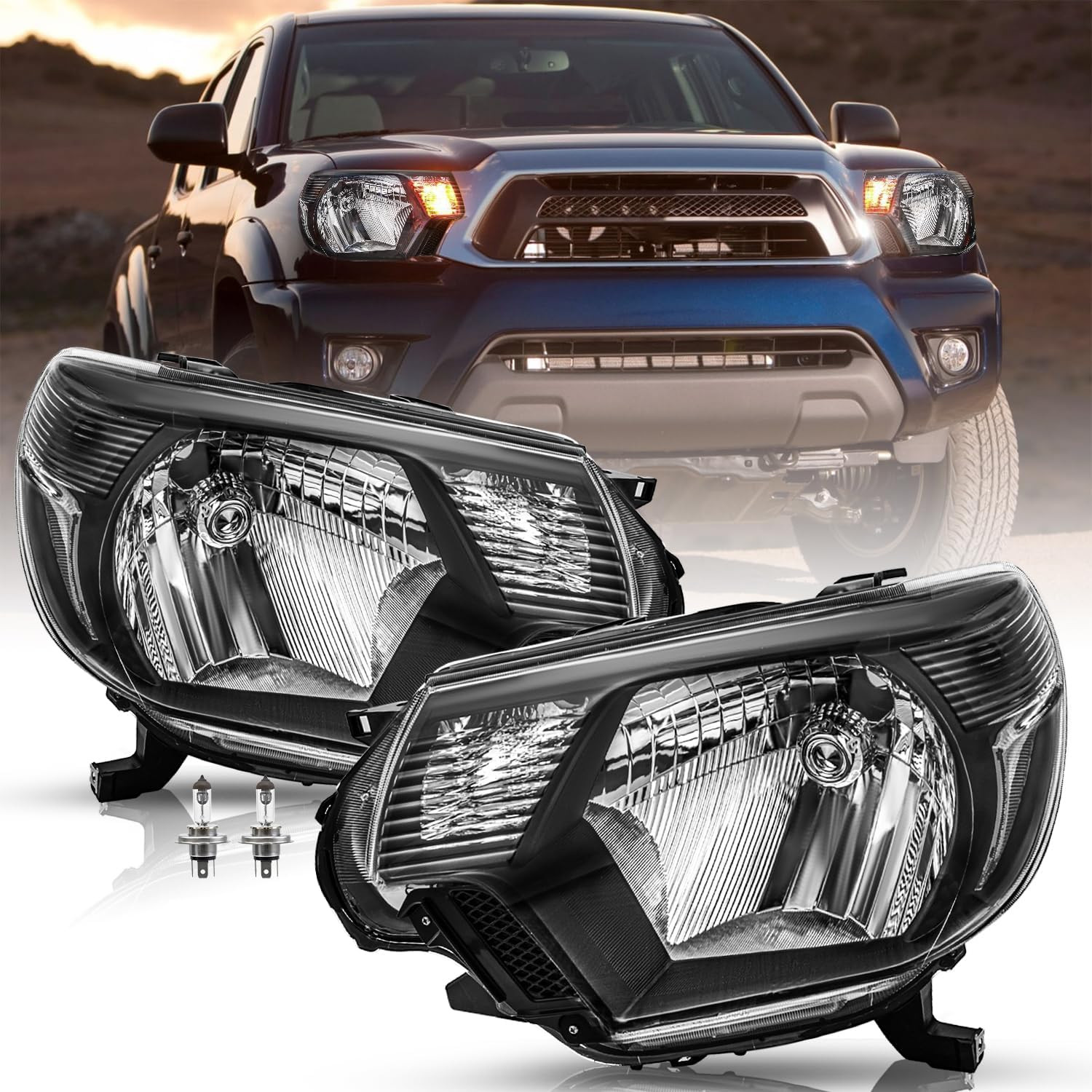 Headlights Fit for 2012-2015 Toyota Tacoma,W/Bulbs,Clear Reflector