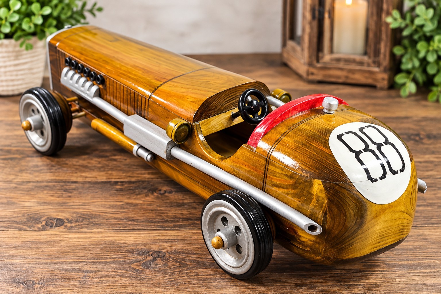 Vintage Handcrafted Wooden Race Car #88 Large Decorative Model Collectible 23\