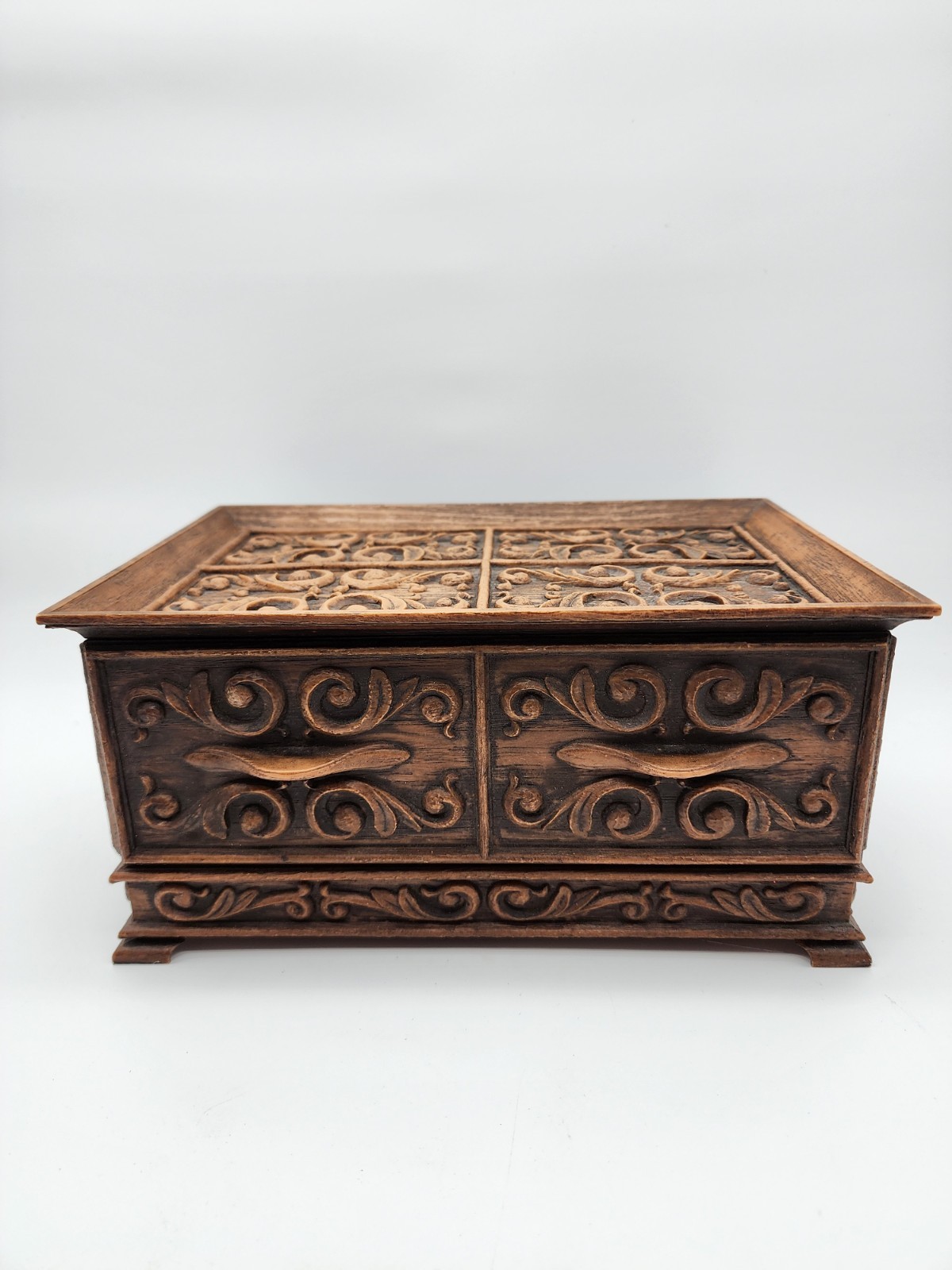 Vintage Lerner Faux Wood Organizer Box 1-Drawer Red Velvet Lined Storage