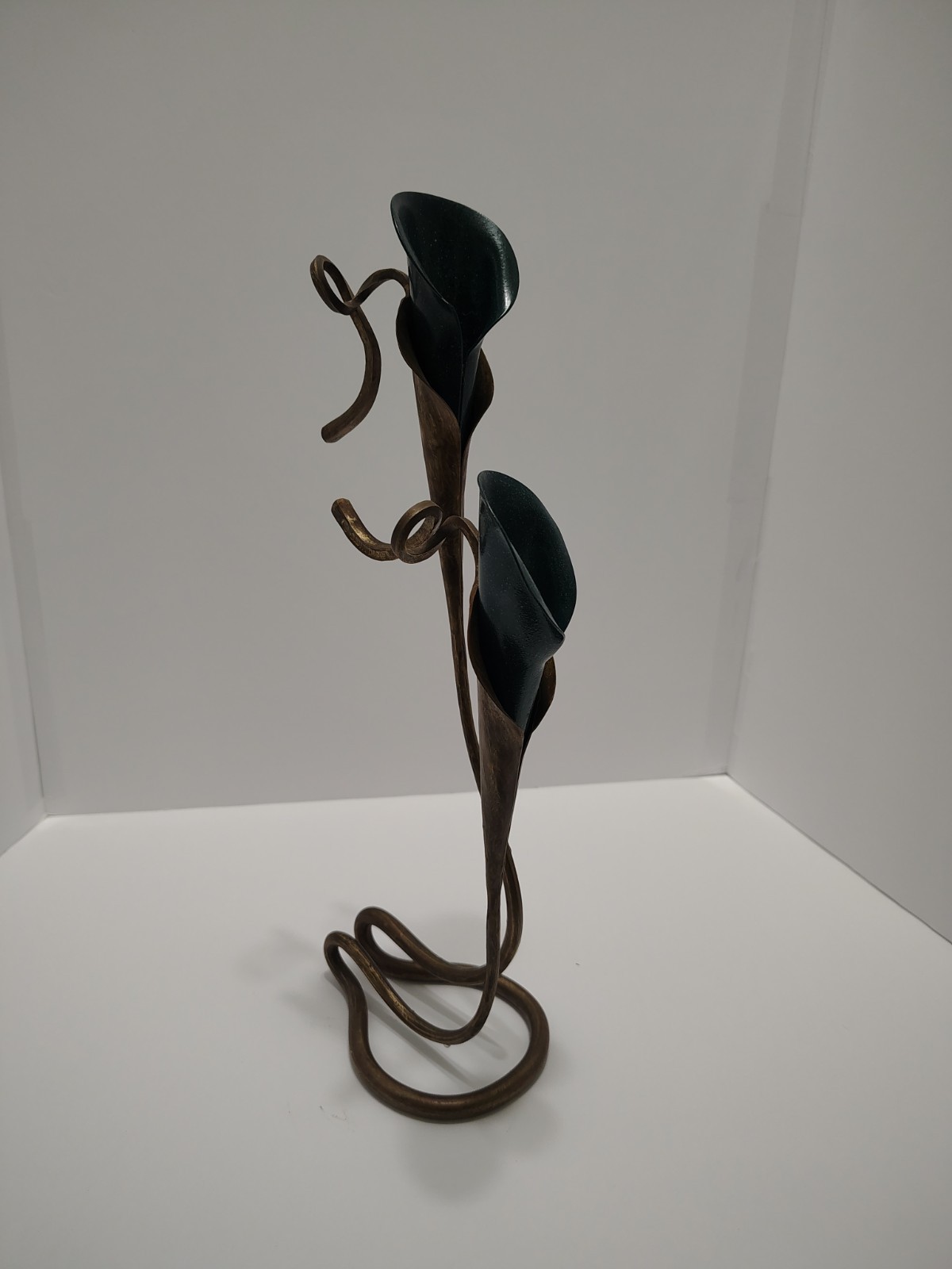 Vintage Jack Brubaker Brutalist Calla Lilies Bronze Candle Holder Sculpture