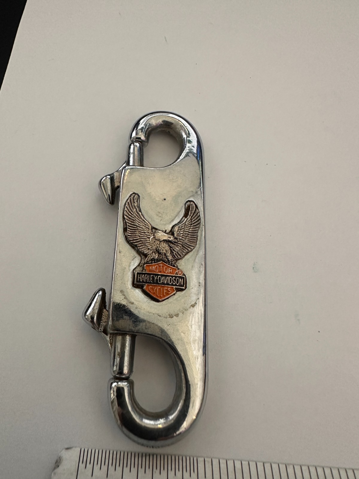 Vintage Silver Harley Davidson Eagle Double Spring Clip Keychain Vintage 80's