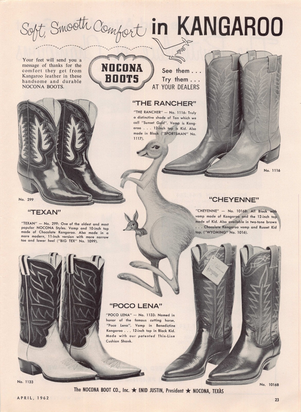 Exotic Kangaroo Leather Western Cowboy Boots Nocona TX Vintage Magazine Print Ad