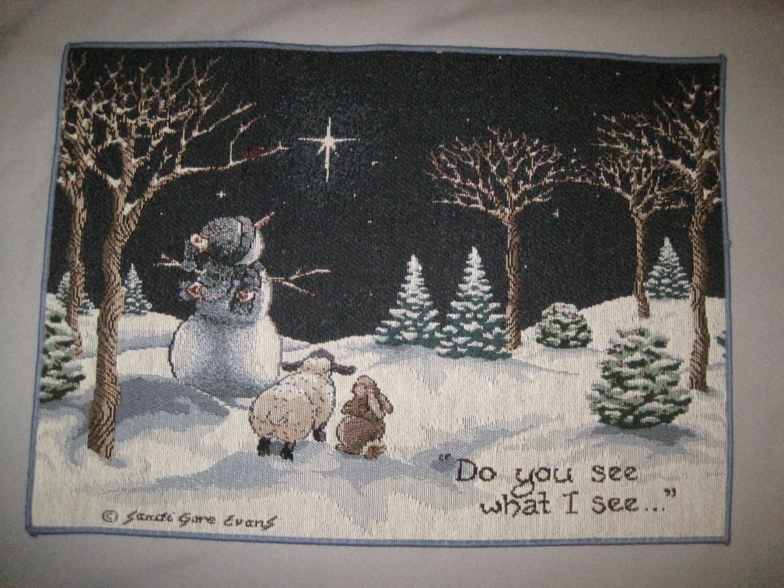 4 Christmas Tapestry Placemats, Snowman Star, Do You See What I See? 13x18.5\