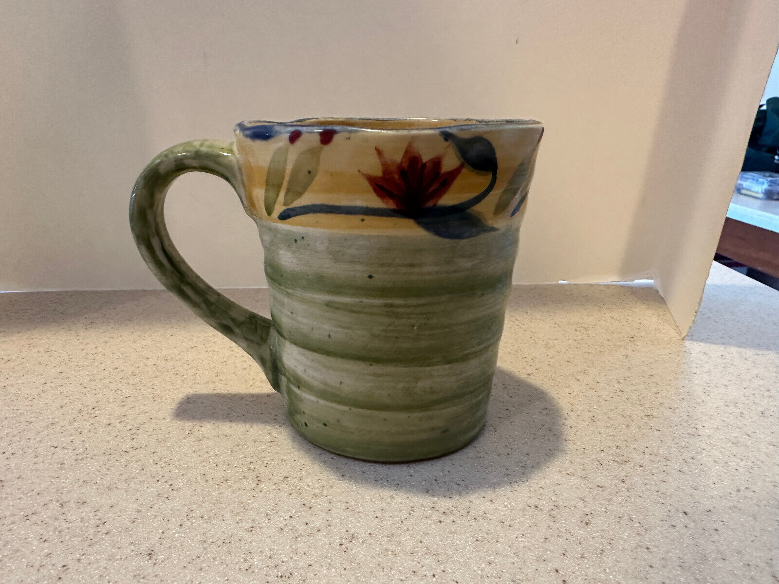 Pier 1 Floral Stoneware Coffee Mug Handpainted 16 Oz \
