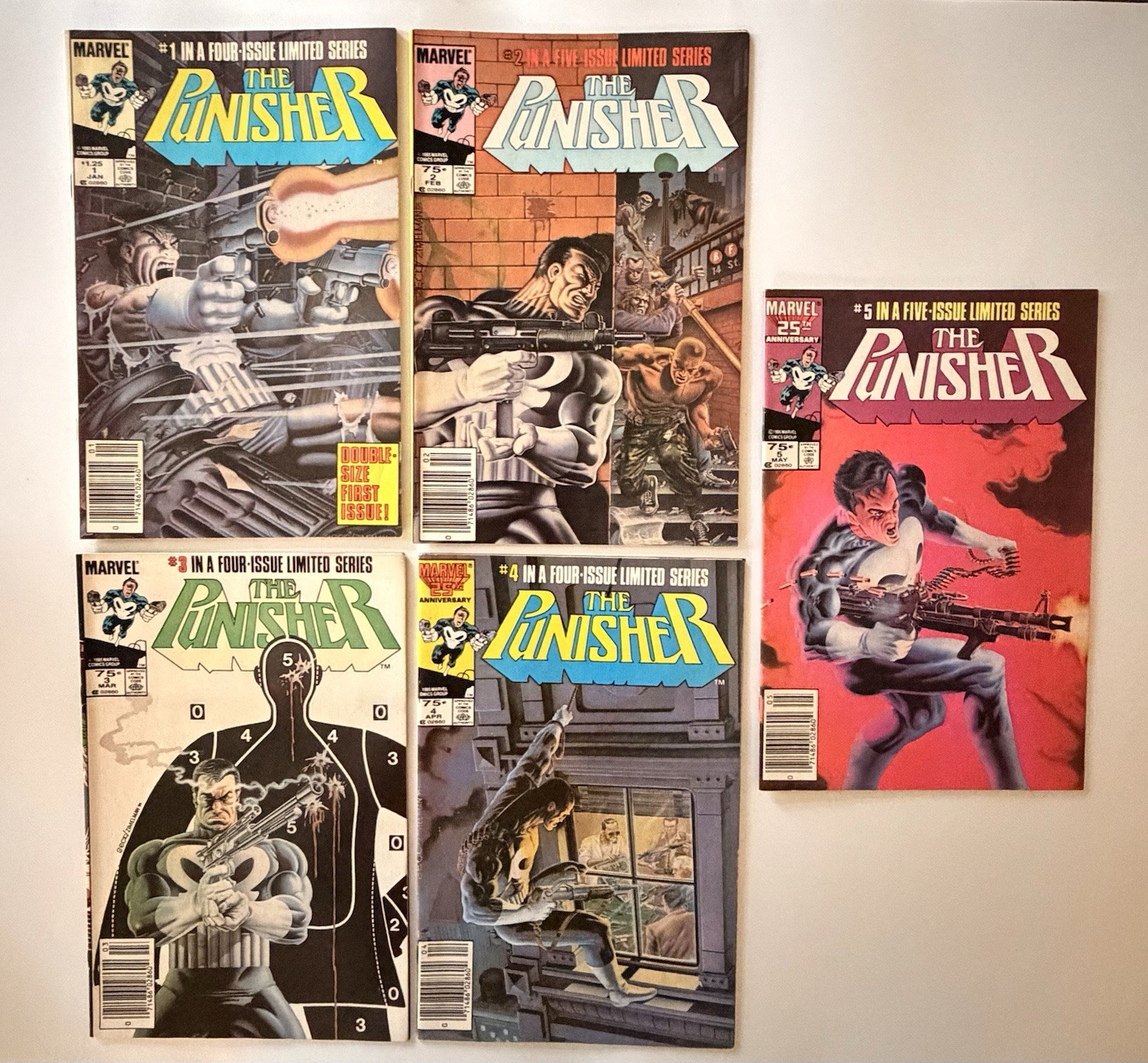 Punisher Limited Series #1-5 Complete Set NEWSSTAND 1986 Marvel Mike Zeck VF/NM