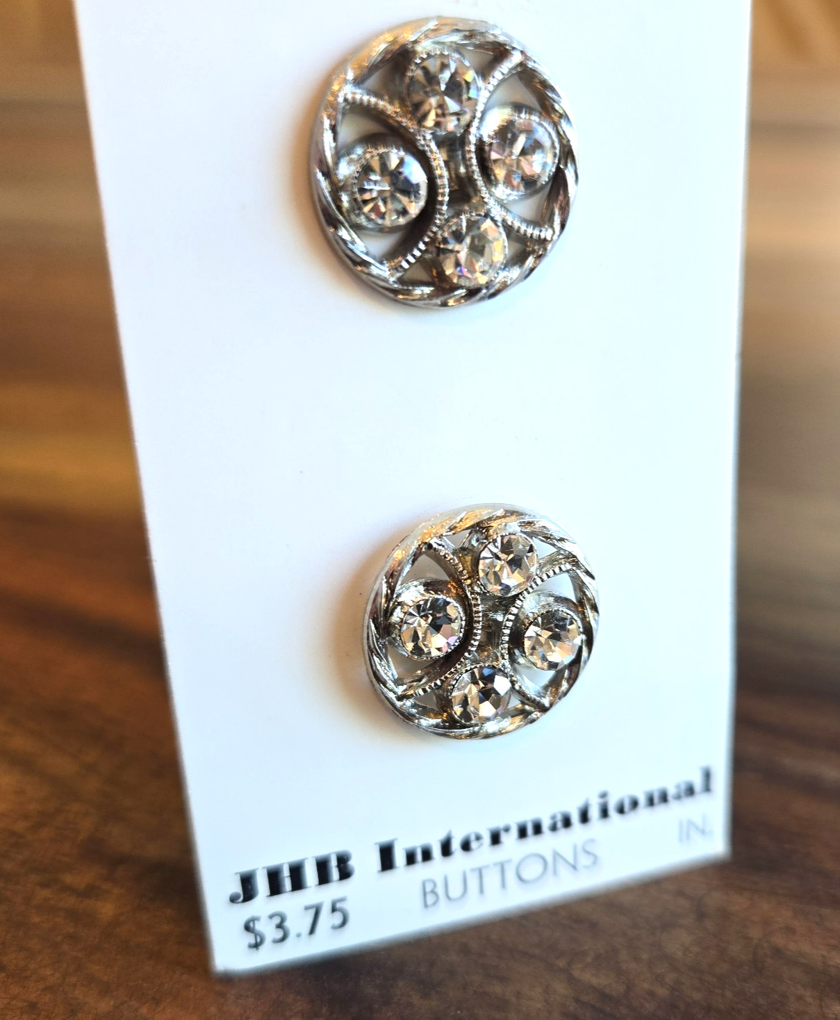 RARE VINTAGE J H B INT\'L Gold Tone Crystal Pave Buttons On Card 1980s-1990s