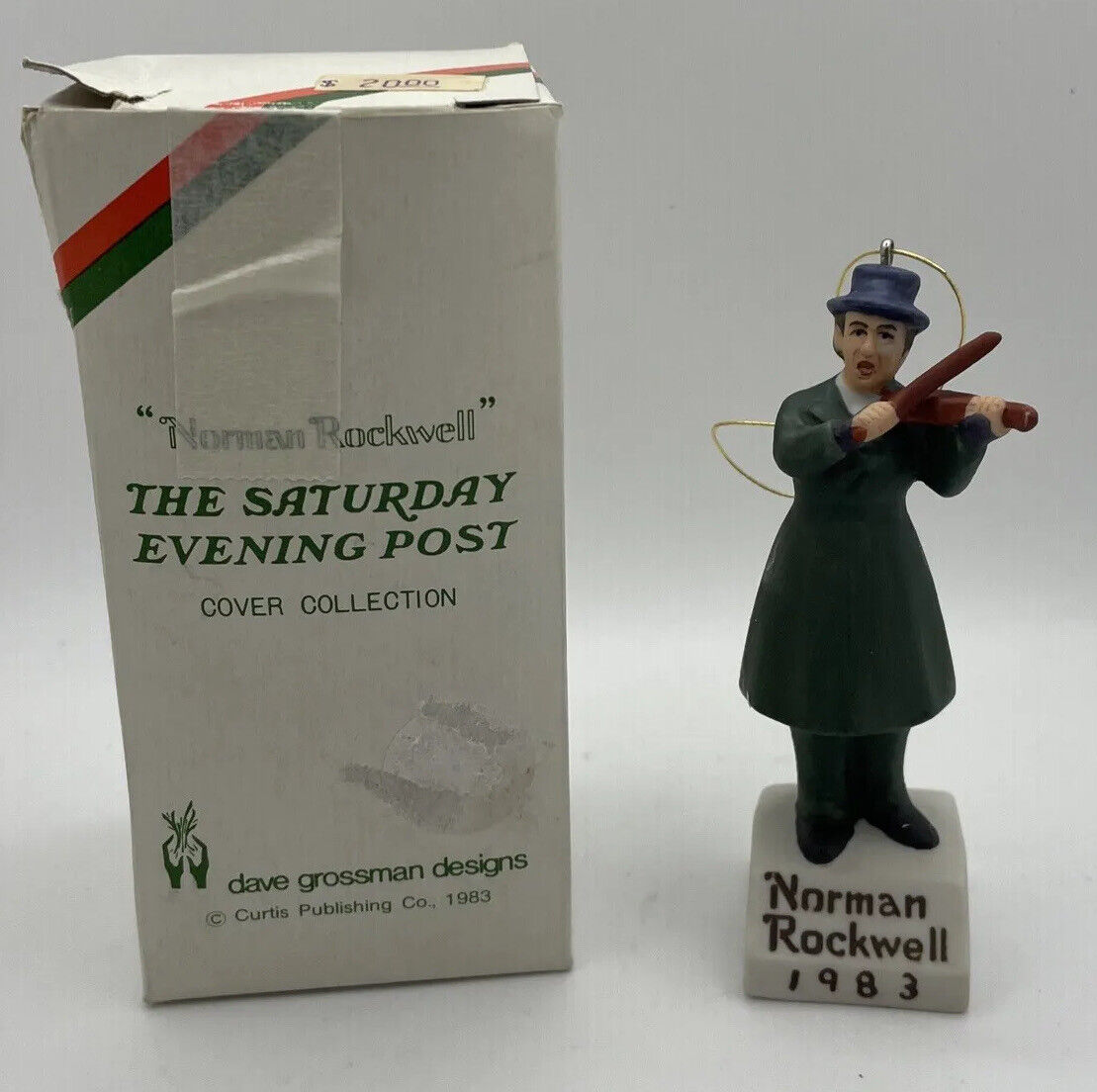 Vtg Christmas Ornament Norman Rockwell Porcelain Figure Fiddler Japan 1984