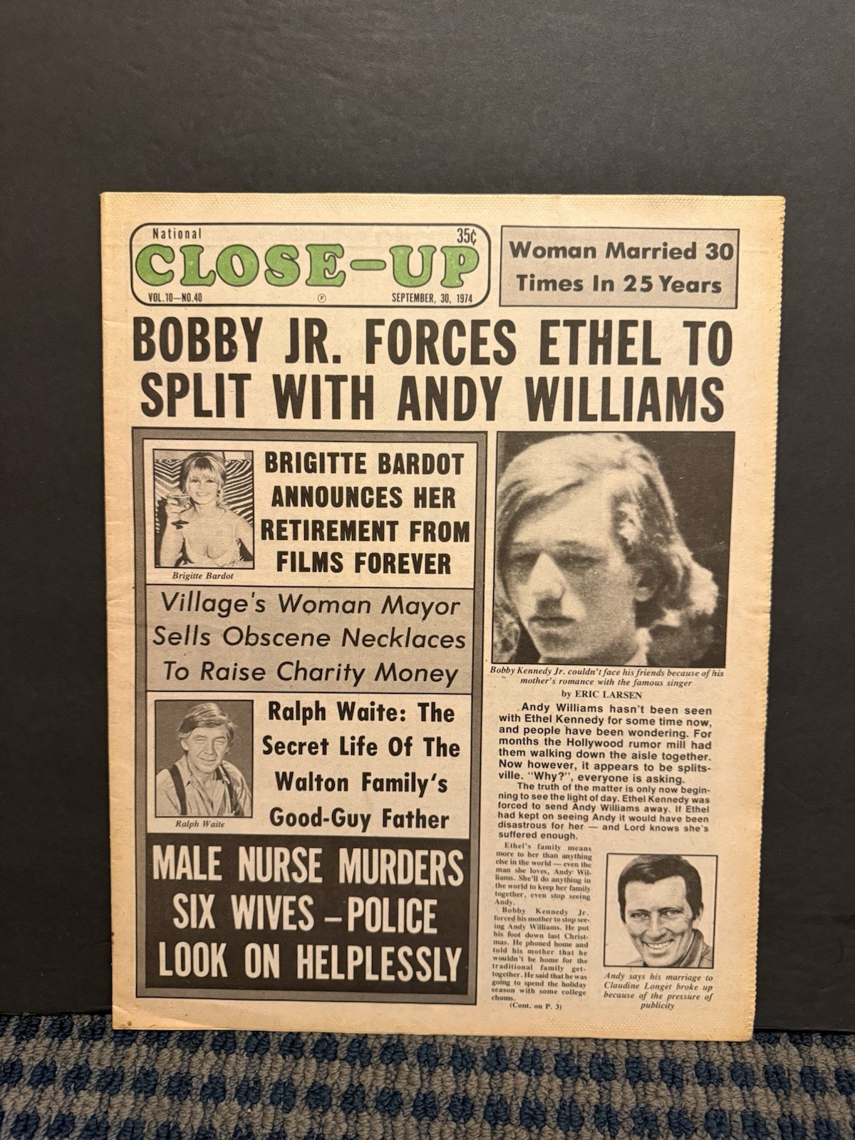 1974 Sept 30th National Close-Up Newspaper, Brigitte Bardot, Bobby Kennedy (10U) 1974 Sept 30th National Close-Up Newspaper, Brigitte Bardot, Bobby Kennedy (10U)
